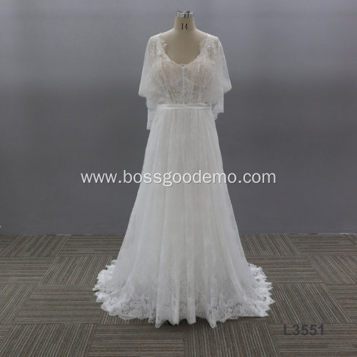 Customized round neck short-sleeved embroidered casual white lace wedding gown dresses china